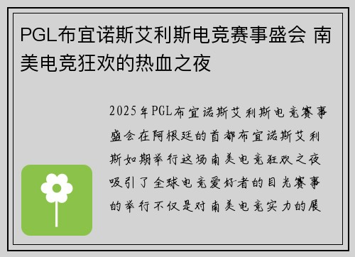 PGL布宜诺斯艾利斯电竞赛事盛会 南美电竞狂欢的热血之夜